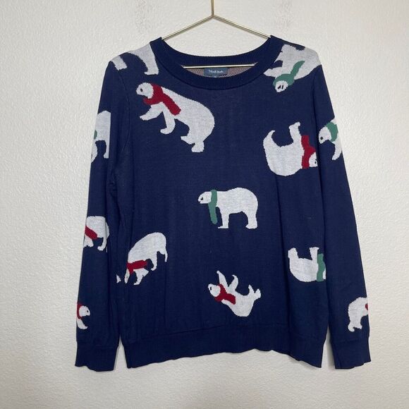 ModCloth Sweater Size 1x Polar Bear Scarf Novelty Christmas Winter Pullover Knit - Picture 1 of 9